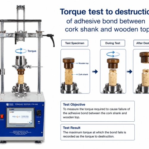 Torque resistance testing of cork shank bonded to wooden top